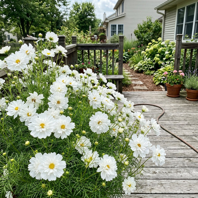 Lush 100 Cosmos Flower Seeds, Double White - Cut Flower Arrangements, Outdoor Patio Decor, Long Lasting Patio Blooms