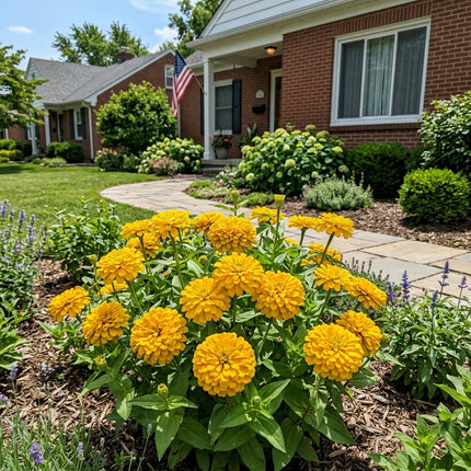 Fresh 100 Double Yellow Zinnia Seeds for Home Gardening - Beautiful Perennial Flowers, Premium Heirloom Seeds, Outdoor Patio Decor