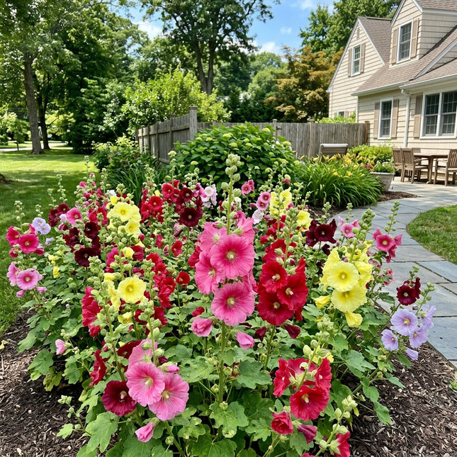 100 Dwarf Mixed Hollyhock Seeds for Planting - Long Lasting Patio Blooms, Drought Tolerant