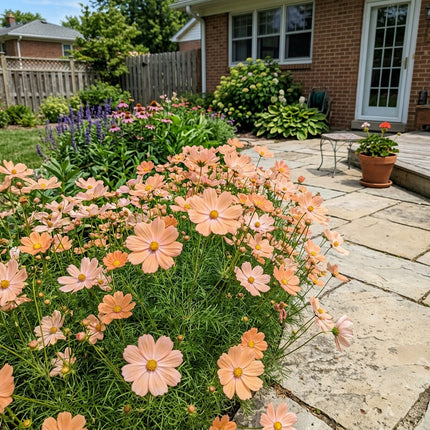 Fresh 100 Soft Peach Cosmos Seeds for Home Gardening - Cut Flower Arrangements, Long Lasting Patio Blooms, for Planting