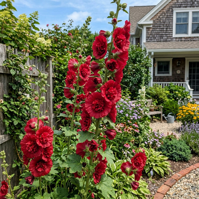 100 Double Red Hollyhock Seeds Outdoor Patio Decor - Stunning Yard Decor, Beautiful Perennial Flowers