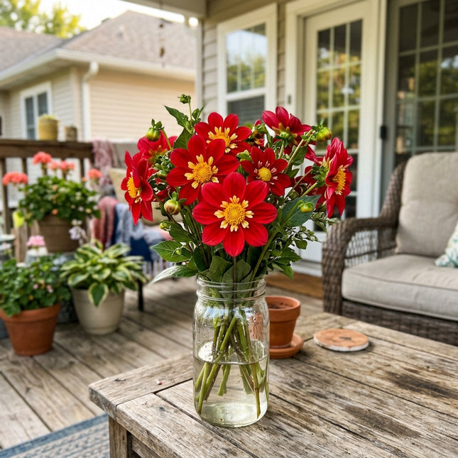 50 Collarette Red Dahlia Seeds for Planting - Beginner Friendly Planting, Cut Flower Arrangements