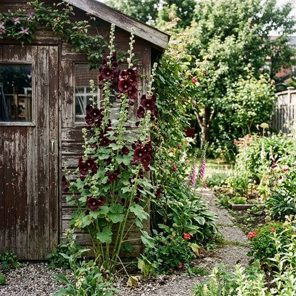 100 Black Hollyhock Seeds for Home Garden - for Garden Borders, Fast Growing