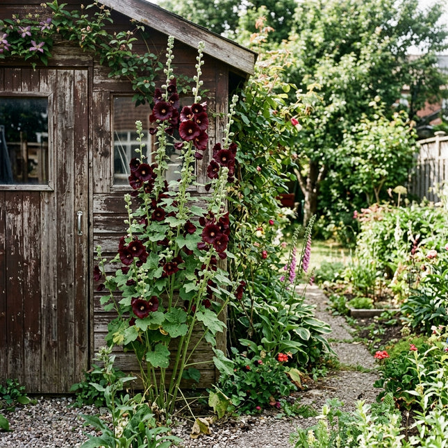 100 Black Hollyhock Seeds for Home Garden - for Garden Borders, Fast Growing