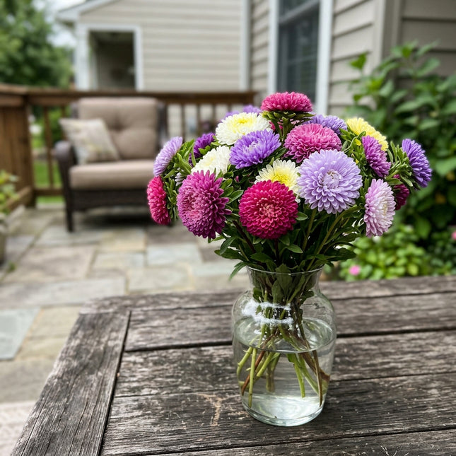 Beautiful 50 Aster Flower Seeds, Pompon - Beautiful Perennial Flowers, Heirloom Floral Blooms, Stunning Yard Decor