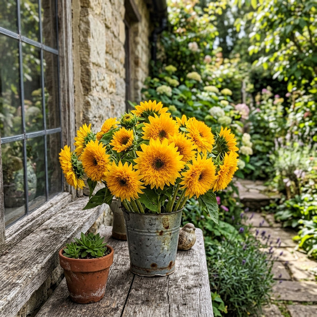 100 Dwarf Golden Teddy Bear Sunflower Seeds for Planting - Beginner Friendly Planting, Beautiful Perennial Flowers