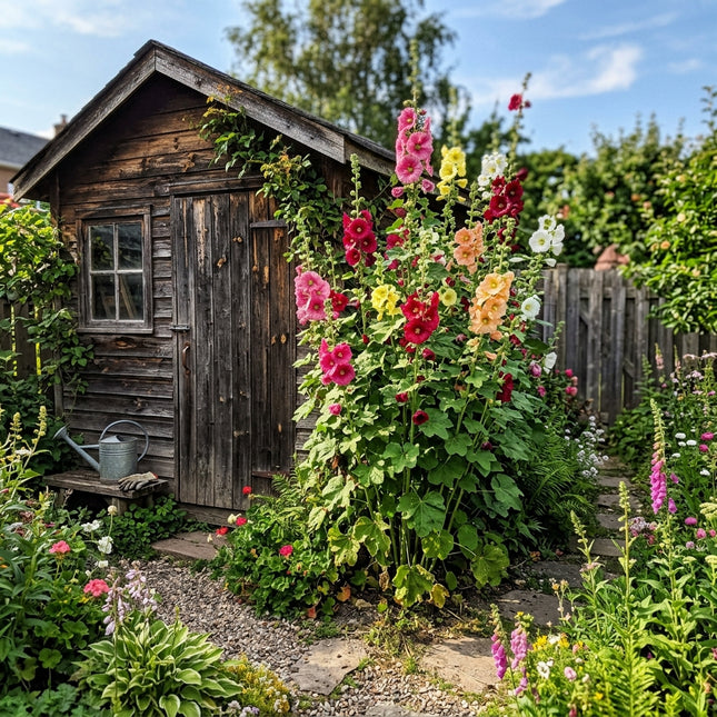 100 Giant Mixed Hollyhock Seeds for Home Garden - Long Lasting Patio Blooms, Drought Tolerant