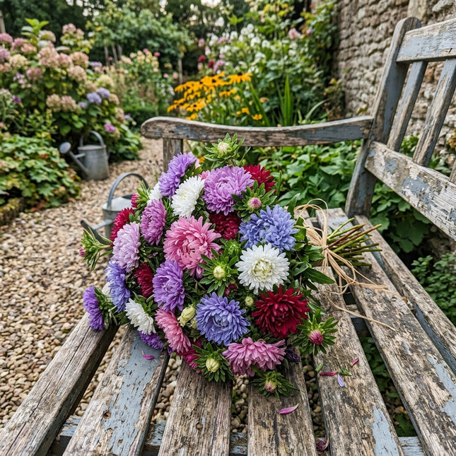 Fresh 50 Double Mixed Aster Seeds for Home Gardening - Beautiful Perennial Flowers, Beginner Friendly Planting, Nature Inspired Landscape