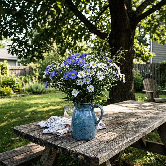 Fresh 50 Bicolor Blue Aster Seeds for Home Gardening - Vibrant Floral Display, Beginner Friendly Planting, Heirloom Floral Blooms