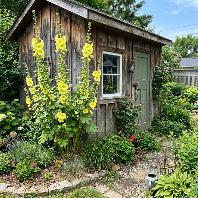 100 Yellow Hollyhock Seeds Nature Inspired Landscape - for Garden Borders, Drought Tolerant