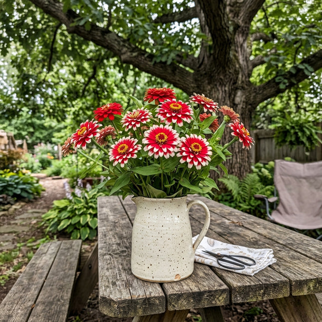 100 Bicolor Red Zinnia Seeds Heirloom Floral Blooms - Beginner Friendly Planting, Drought Tolerant