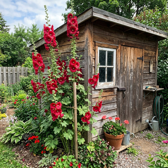 Vibrant 100 Hollyhock Flower Seeds, Red - Fast Growing, Outdoor Patio Decor, Premium Heirloom Seeds