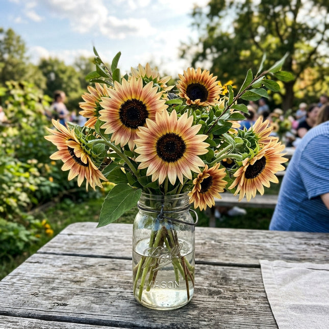 Fresh 100 Strawberry Blonde Sunflower Seeds for Home Gardening - Beautiful Perennial Flowers, for Garden Borders, Heirloom Floral Blooms