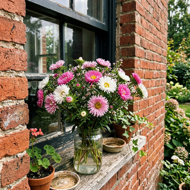 50 Bicolor Pink Aster Seeds Outdoor Patio Decor - Beginner Friendly Planting, Cut Flower Arrangements