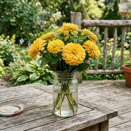 Fresh 100 Double Yellow Zinnia Seeds for Home Gardening - Beautiful Perennial Flowers, Premium Heirloom Seeds, Outdoor Patio Decor