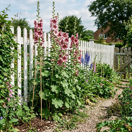 Fresh 100 Striped Hollyhock Seeds for Home Gardening - Vibrant Floral Display, Beginner Friendly Planting, Outdoor Patio Decor
