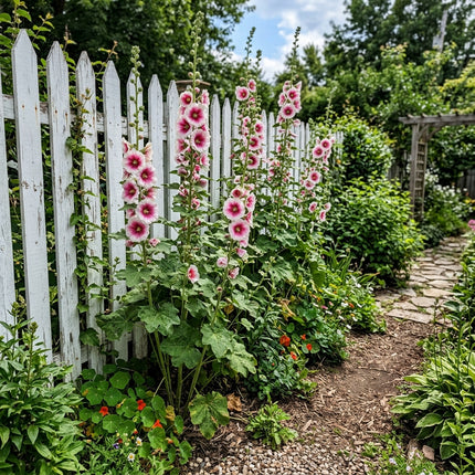 100 Count Bicolor Pink Hollyhock Seeds - Beginner Friendly Planting, Heirloom Floral Blooms, Drought Tolerant