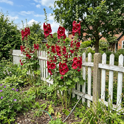 Vibrant 100 Hollyhock Flower Seeds, Red - Fast Growing, Outdoor Patio Decor, Premium Heirloom Seeds