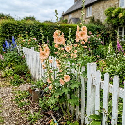 Fresh 100 Peach Hollyhock Seeds for Home Gardening - Beautiful Perennial Flowers, for Garden Borders, for Home Garden