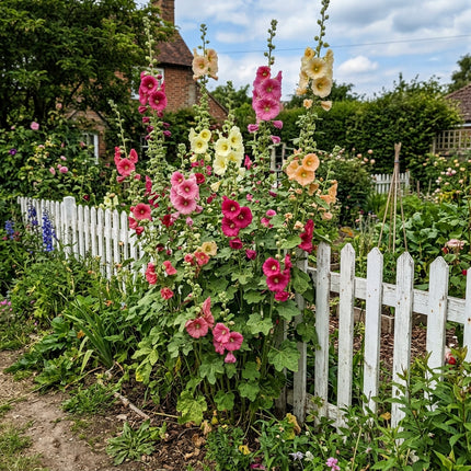 100 Giant Mixed Hollyhock Seeds for Home Garden - Long Lasting Patio Blooms, Drought Tolerant