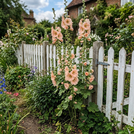 Magnificent 100 Hollyhock Flower Seeds, Apricot - Drought Tolerant, Outdoor Patio Decor, Stunning Yard Decor