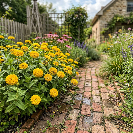 100 Pompon Yellow Zinnia Seeds for Planting - for Garden Borders, Beautiful Perennial Flowers