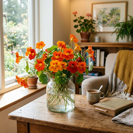 Spectacular 10 Nasturtium Flower Seeds, Orange - Drought Tolerant, Nature Inspired Landscape, Beginner Friendly Planting