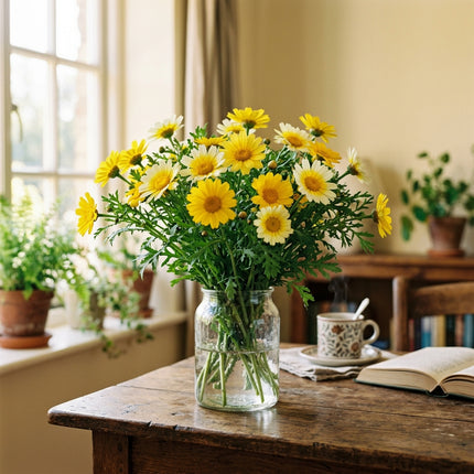 Spectacular 100 Garland Chrysanthemum Flower Seeds, Bicolor - Drought Tolerant, Nature Inspired Landscape, Beginner Friendly Planting
