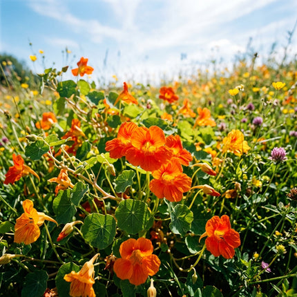 Spectacular 10 Nasturtium Flower Seeds, Orange - Drought Tolerant, Nature Inspired Landscape, Beginner Friendly Planting