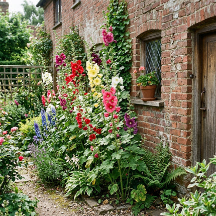 100 Giant Mixed Hollyhock Seeds for Home Garden - Long Lasting Patio Blooms, Drought Tolerant