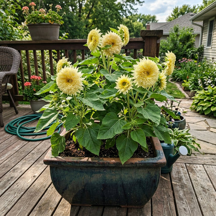 100 Pale Yellow Teddy Bear Sunflower Seeds Heirloom Floral Blooms - Beginner Friendly Planting, Vibrant Floral Display