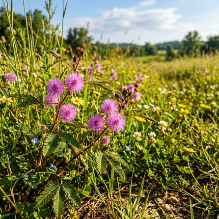 Spectacular 100 Sensitive Plant Flower Seeds, Purple - Drought Tolerant, Nature Inspired Landscape, Beginner Friendly Planting