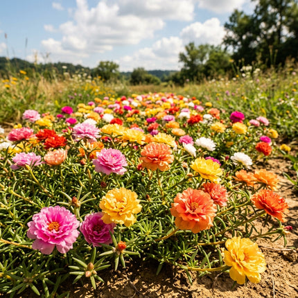 Spectacular 500 Double Portulaca Flower Seeds, Mixed - Drought Tolerant, Nature Inspired Landscape, Beginner Friendly Planting