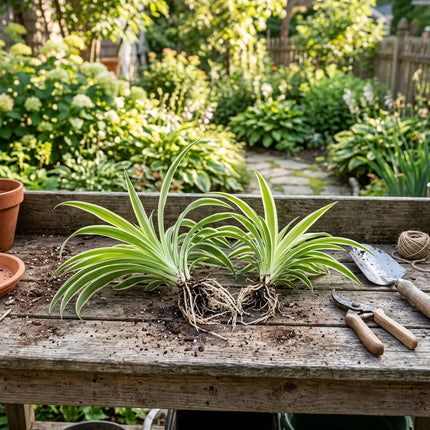 Set of 2 Live Variegated Spider Plant Cuttings - Rooted Houseplant Starter Plant for Indoor Home Decor and Air Purification