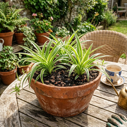 Set of 3 Live Variegated Spider Plant Cuttings - Rooted Houseplant Starter Plant for Indoor Home Decor and Air Purification