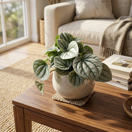 Live Peperomia Frost Plant in 4" Nursery Pot - Striking Silver Ripple Leaves
