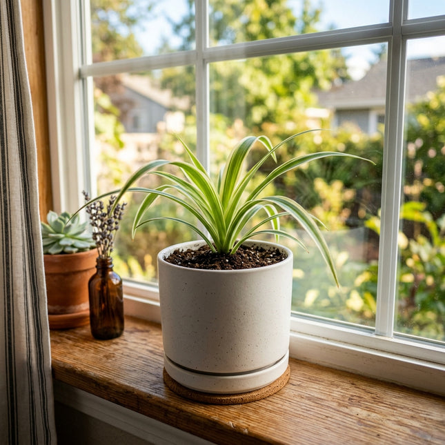 1 Live Variegated Spider Plant Cutting - Rooted Houseplant Starter Plant for Indoor Home Decor and Air Purification