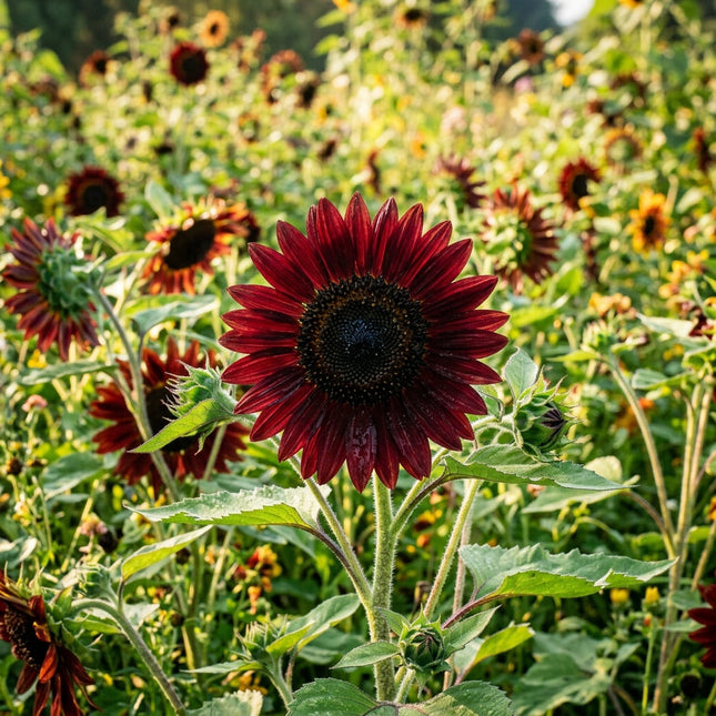 100 Chocolate Cherry Sunflower Seeds for Planting - Deep Chocolate & Burgundy Red Sunflowers - Striking Garden Blooms