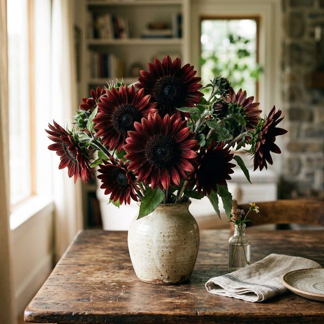 100 Chocolate Cherry Sunflower Seeds for Planting - Deep Chocolate & Burgundy Red Sunflowers - Striking Garden Blooms