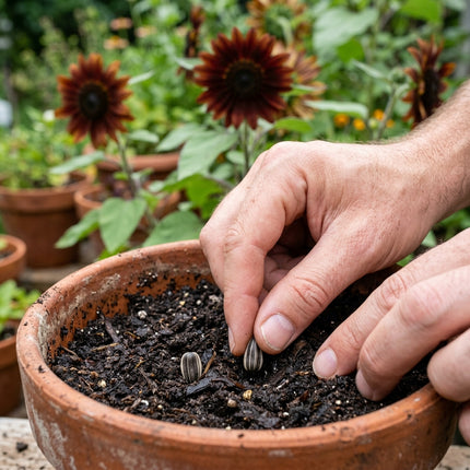 100 Chocolate Cherry Sunflower Seeds for Planting - Deep Chocolate & Burgundy Red Sunflowers - Striking Garden Blooms