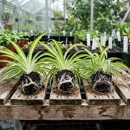 3 Live Variegated Spider Plant Cuttings - Rooted Houseplant Starter Plant for Indoor Home Decor and Air Purification
