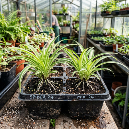 2 Live Variegated Spider Plant Cuttings - Rooted Houseplant Starter Plant for Indoor Home Decor and Air Purification