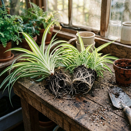 Set of 2 Live Variegated Spider Plant Cuttings - Rooted Houseplant Starter Plant for Indoor Home Decor and Air Purification