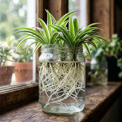 3 Live Variegated Spider Plant Cuttings - Rooted Houseplant Starter Plant for Indoor Home Decor and Air Purification