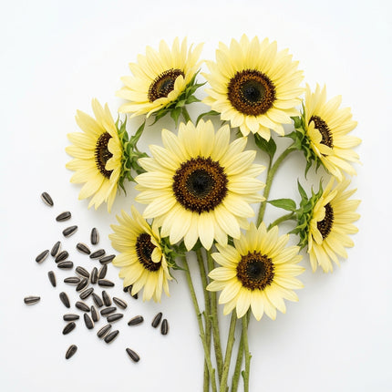 100 Vanilla Ice Sunflower Seeds for Planting - Pale Lemon & Creamy White Blooms - Elegant Branching Flowers for Home Garden