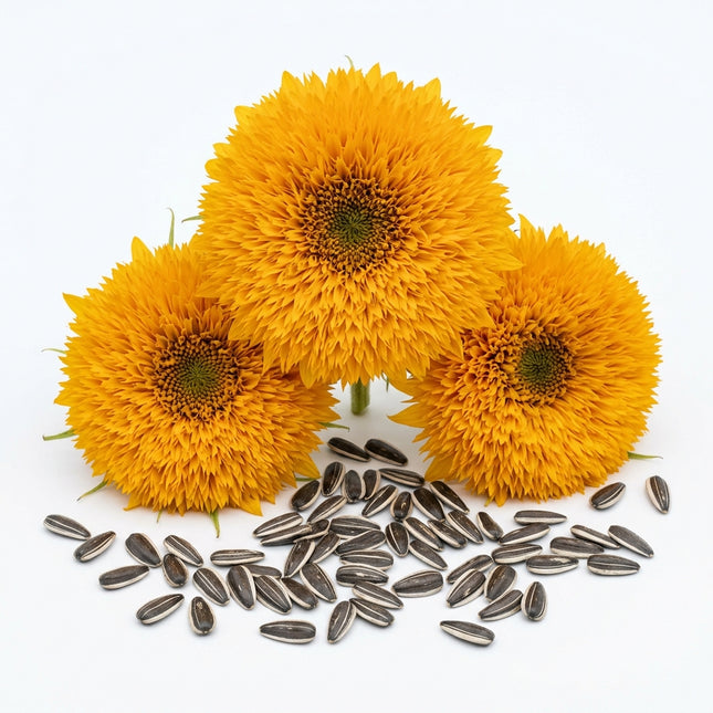 100 Teddy Bear Sunflower Seeds for Planting - Fluffy Double Blooms & Dwarf Golden Sunflowers - Perfect for Containers