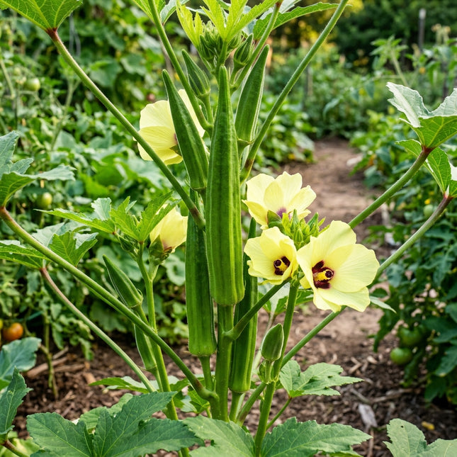 45 Green Okra Seeds for Planting - Sweet, Crisp & Heat Loving Vegetable Seeds for Home Garden - Ribbed Pods
