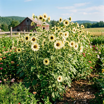 100 Vanilla Ice Sunflower Seeds for Planting - Pale Lemon & Creamy White Blooms - Elegant Branching Flowers for Home Garden