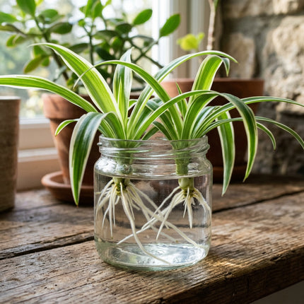 2 Live Variegated Spider Plant Cuttings - Rooted Houseplant Starter Plant for Indoor Home Decor and Air Purification