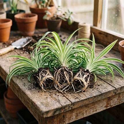 Set of 3 Live Variegated Spider Plant Cuttings - Rooted Houseplant Starter Plant for Indoor Home Decor and Air Purification